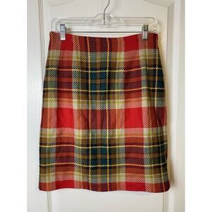 Chadwick's Women's Red Green Brown Yellow Plaid Wood Blend Skirt Size 8 Petite